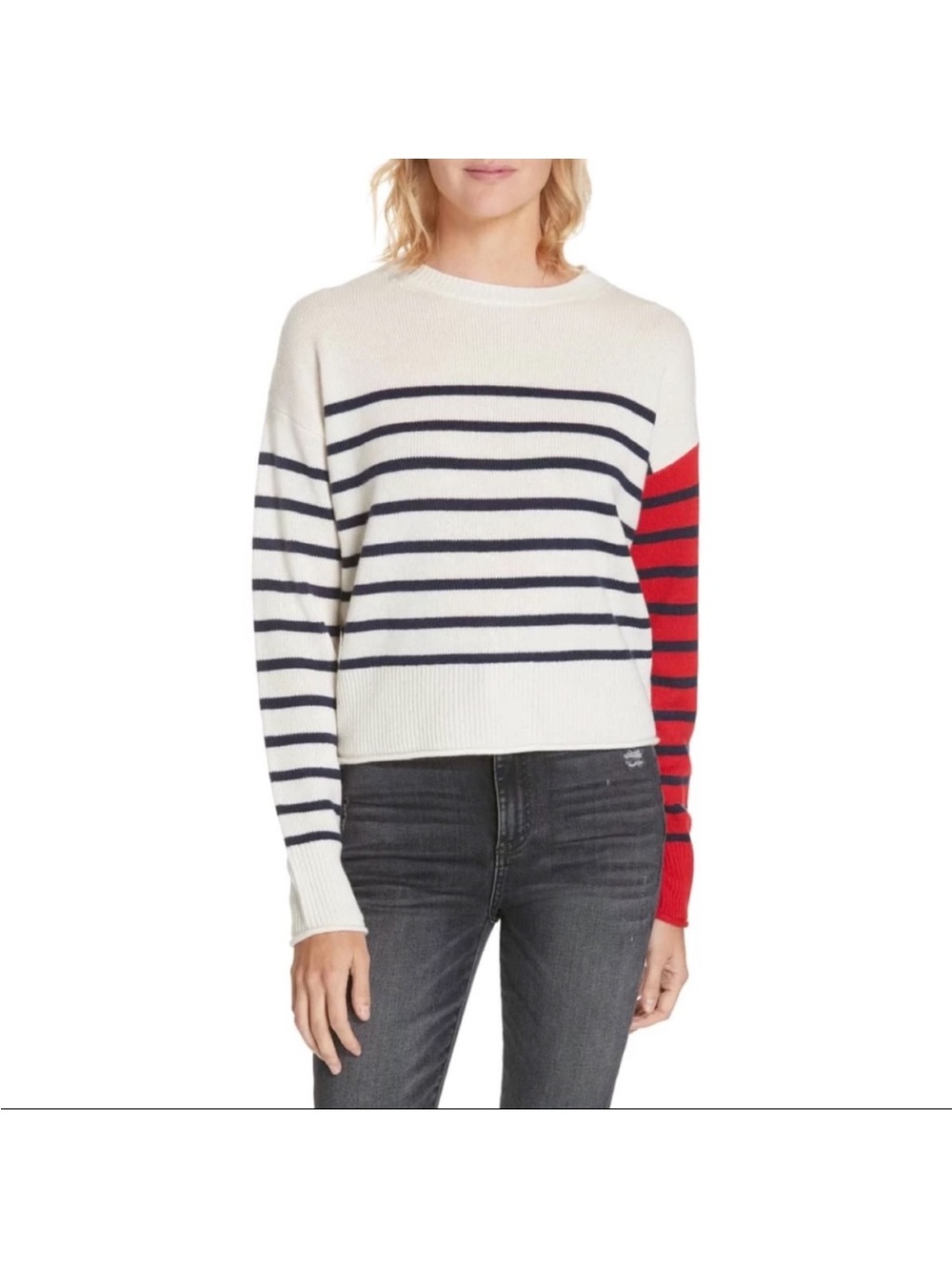 Nordstrom Striped Crewneck Sweater in Ivory, Navy & Red